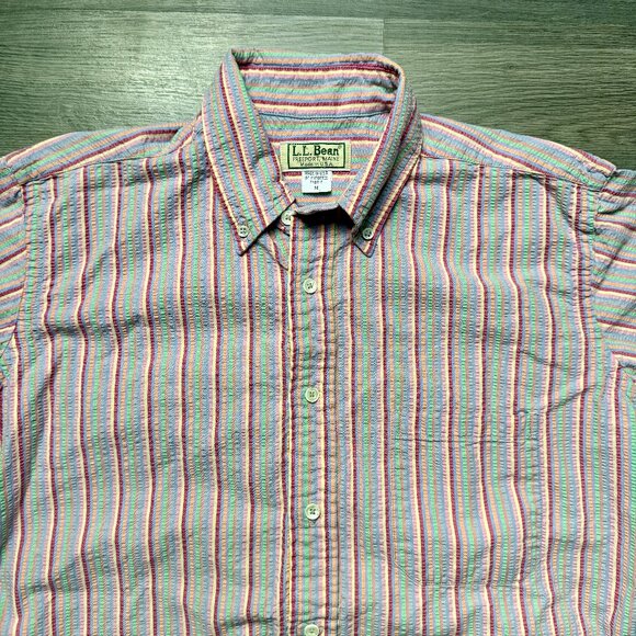 *Vintage L.L. Bean Men's Textured Striped Shirt - Pastel - Picture 2 of 5